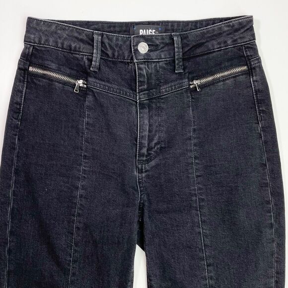 PAIGE Sarah Slim Leg High Rise Ankle Jean Zip Pockets Raw Hem Virgo Black 27 - Picture 3 of 9